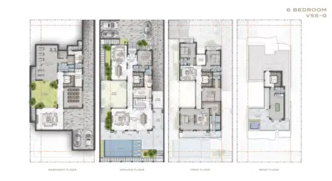 Plattegrond van 6 slaapkamers in Gems Estates phase 2 By Damac