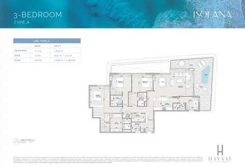 Plattegrond van 3 slaapkamers in Isolana Residences Dubai Islands