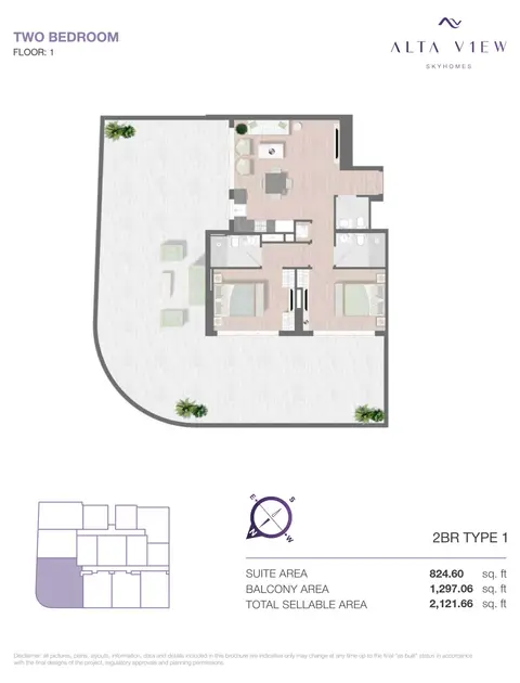 Plattegrond van 2 slaapkamers in Alta V1ew Skyhomes at JVC