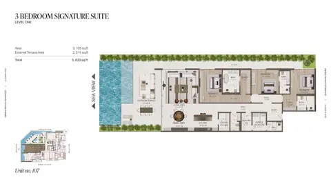 Plattegrond van 3 slaapkamers in Omoria Hotel Residences at Dubai Islands