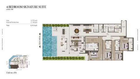 Plattegrond van 4 slaapkamers in Omoria Hotel Residences at Dubai Islands
