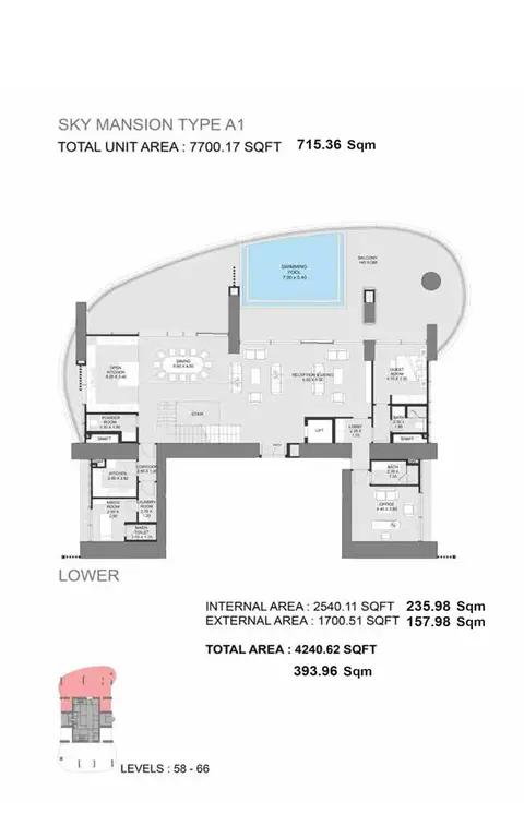 Plattegrond van 5 slaapkamers in Madain Tower Dubai Marina
