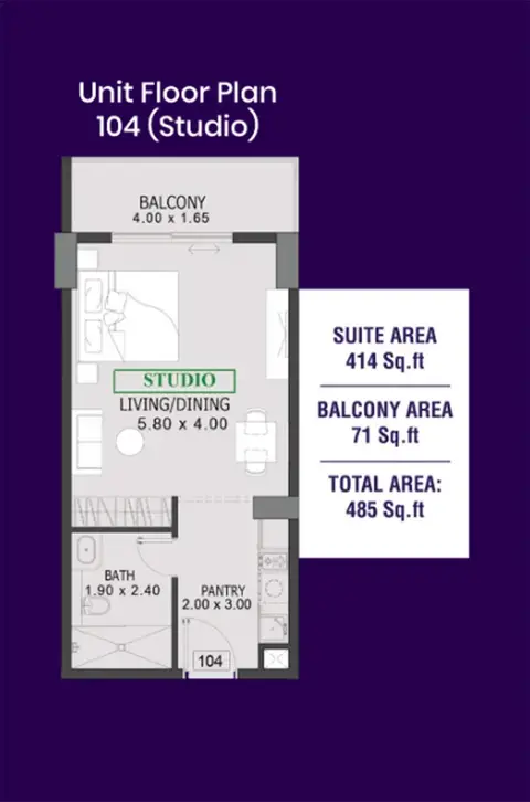 Plattegrond van Studio in One by Preston at Dubai South