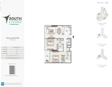 Plattegrond van 2 slaapkamers in South Living