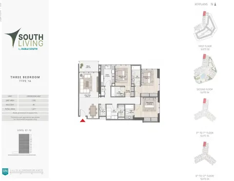 Plattegrond van 3 slaapkamers in South Living