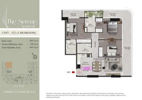 Plattegrond van 3 slaapkamers in Serene Residences at Dubai South