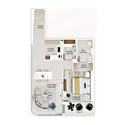 Plattegrond van 1 slaapkamer in Rabdan Gardens