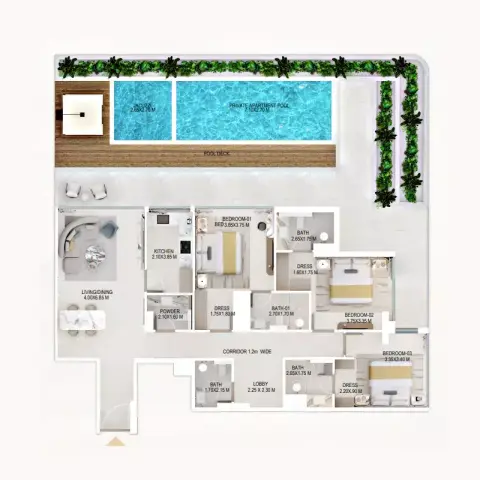 Plattegrond van 3 slaapkamers in Rabdan Gardens