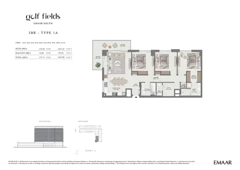 Plattegrond van 3 slaapkamers in Golf Field at Emaar South