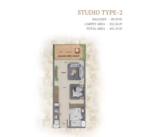 Plattegrond van Studio in 368 Park Ln
