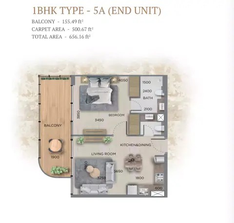 Plattegrond van 1 slaapkamer in 368 Park Ln