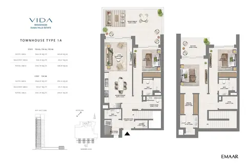 Plattegrond van 3 slaapkamers in Vida Residences at Dubai Hills Estate