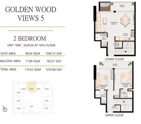 Plattegrond van 2 slaapkamers in Golden Wood Views