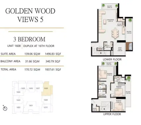 Plattegrond van 3 slaapkamers in Golden Wood Views