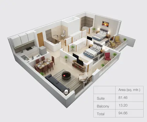 Plattegrond van 2 slaapkamers in Genesis Residences