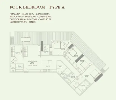 Plattegrond van 4 slaapkamers in Zaya Hameni