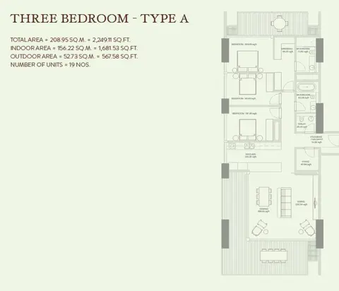 Plattegrond van 3 slaapkamers in Zaya Hameni