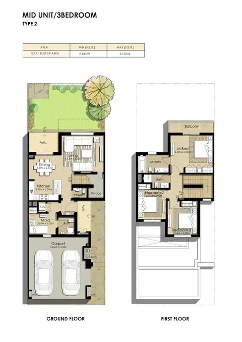 Plattegrond van 3 slaapkamers in Naseem Townhouses