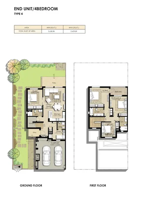Plattegrond van 4 slaapkamers in Naseem Townhouses