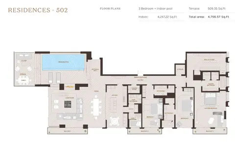 Plattegrond van 3 slaapkamers in Palme Couture Residences