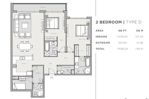 Plattegrond van 2 slaapkamers in Park One Apartments