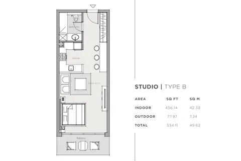 Plattegrond van Studio in Park One Apartments