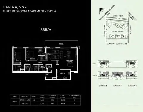 Plattegrond van 3 slaapkamers in Midtown Dania District