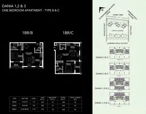 Plattegrond van 1 slaapkamer in Midtown Dania District