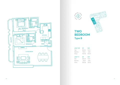 Plattegrond van 2 slaapkamers in AG Tower