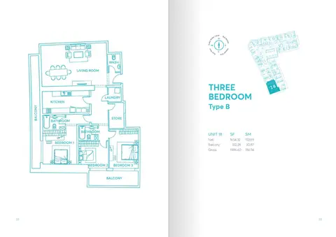 Plattegrond van 3 slaapkamers in AG Tower
