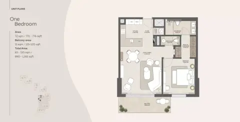 Plattegrond van 1 slaapkamer in Mahra