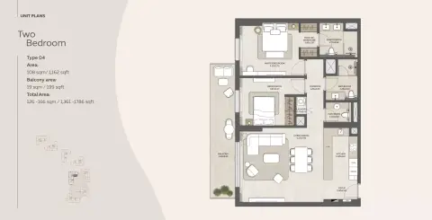 Plattegrond van 2 slaapkamers in Mahra