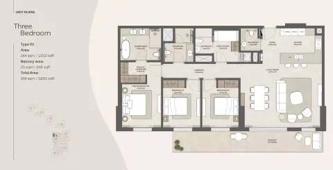 Plattegrond van 3 slaapkamers in Mahra