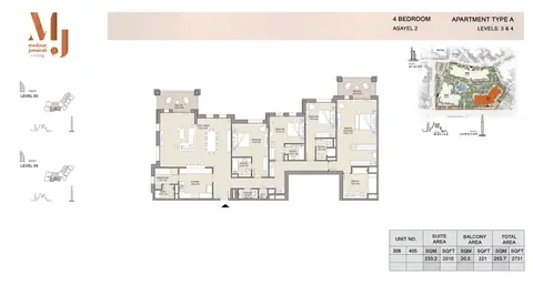 Plattegrond van 3 slaapkamers in Asayel Apartments at MJL