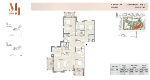 Plattegrond van 4 slaapkamers in Asayel Apartments at MJL