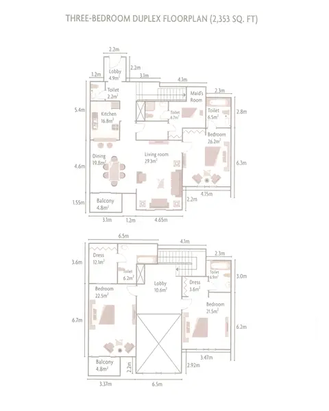 Plattegrond van 3 slaapkamers in Canal Residence