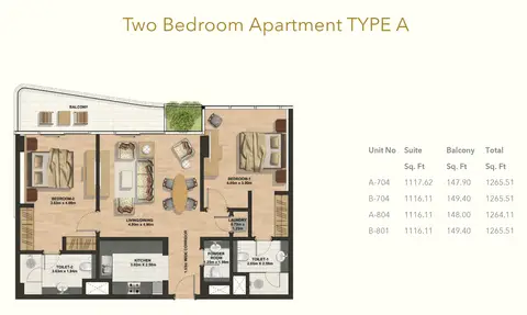 Plattegrond van 2 slaapkamers in Gemini Splendor