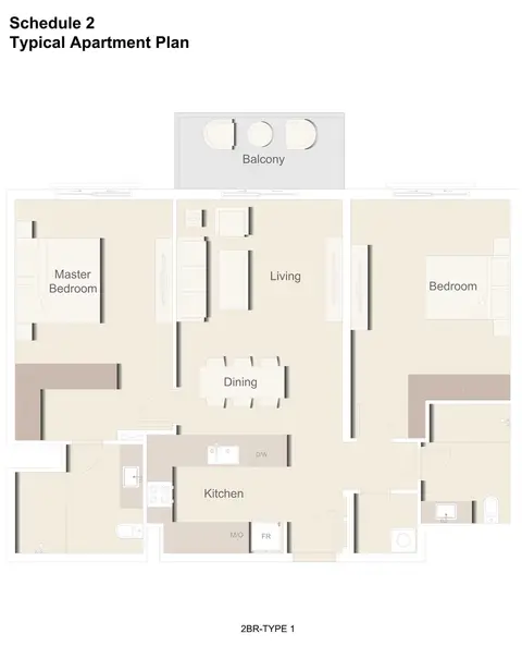 Plattegrond van 2 slaapkamers in Eaton Place