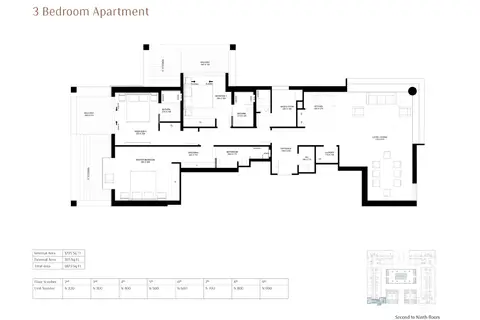 Plattegrond van 3 slaapkamers in The Terraces