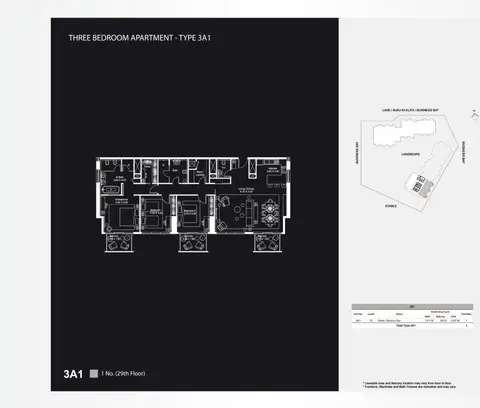 Plattegrond van 3 slaapkamers in The Atria Business bay