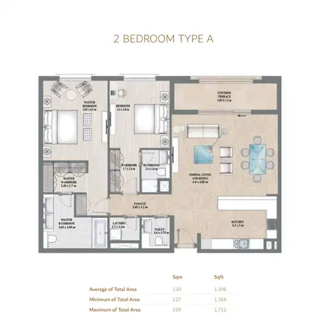 Plattegrond van 2 slaapkamers in Alandalus