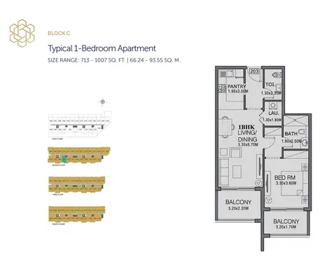 Plattegrond van 1 slaapkamer in The Wings