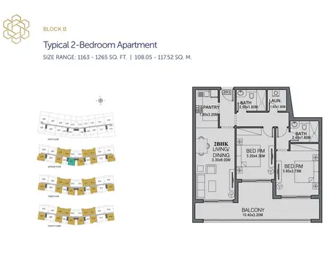Plattegrond van 2 slaapkamers in The Wings