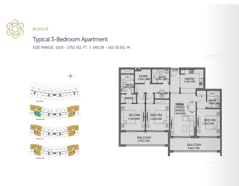 Plattegrond van 3 slaapkamers in The Wings
