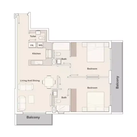 Plattegrond van 2 slaapkamers in Pantheon Elysee