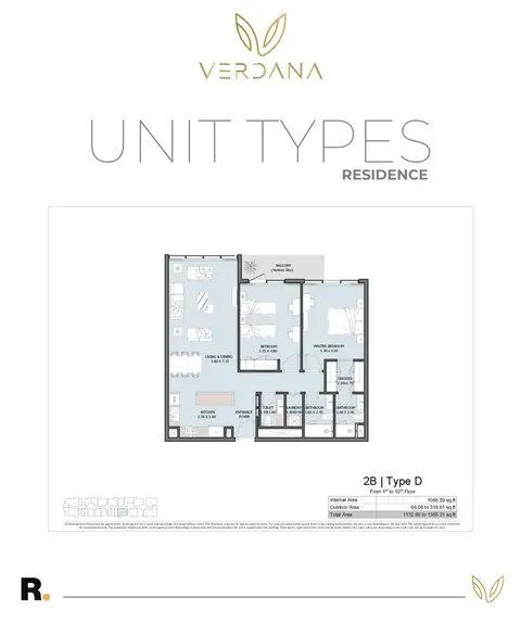 Plattegrond van 2 slaapkamers in Verdana Phase 6