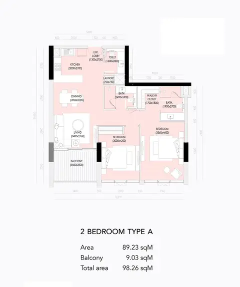 Plattegrond van 2 slaapkamers in Imperial Residence Dubai