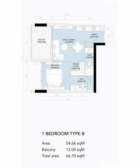 Plattegrond van 1 slaapkamer in Imperial Residence Dubai