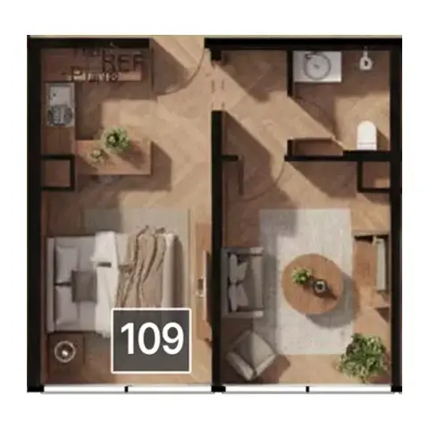 Plattegrond van 1 slaapkamer in Magnolia