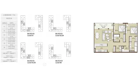 Plattegrond van 2 slaapkamers in Grenland Residences